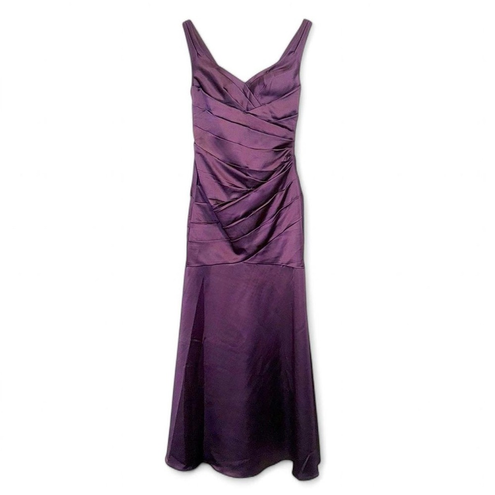 Plum purple David's Bridal elegant silky satin gown